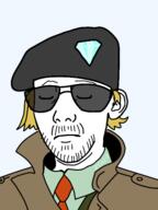 alternate beanie closed_eyes closed_mouth clothes gem glasses hair hat its_over kaz kuz metal_gear necktie soyjak sunglasses text variant:kuzjak video_game yellow_hair // 450x600 // 88.1KB