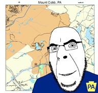 badge clothes glasses looking_at_you map mountain pennsylvania smile smug soyjak stubble variant:cobson // 1046x993 // 457.3KB