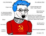 blue blue_hair choker clothes communism glasses hammer_and_sickle leftypol nose open_mouth red russia russo_ukrainian_war soviet_union soyjak tankies teeth text tranny tshirt ukraine variant:soyak // 1000x778 // 138.6KB