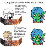 bloodshot_eyes blue_hair crying dungeons_and_dragons glasses goblin green_skin nordic_chad open_mouth soyjak stubble variant:soyak // 744x758 // 67.2KB
