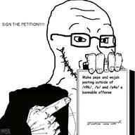 excited glasses hand happy holding_object open_mouth petition pointing postal postal_dude shaquan soyjak stubble text v_(4chan) variant:soyak video_game // 1026x1024 // 264.1KB