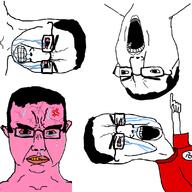4soyjaks anger_mark angry arm bloodshot_eyes clenched_teeth clothes crying ear hair hand mucus nazism open_mouth pink_skin pointing soyjak subvariant:chudjak_front swastika sweating tshirt variant:chudjak vein yellow_teeth // 800x800 // 172.4KB