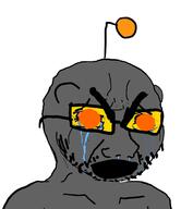 antenna crying distorted glasses grey_skin open_mouth orange_eyes reddit soot soot_colors soyjak soyjak_party stubble thick_eyebrows variant:cryboy_soyjak // 491x567 // 69.7KB