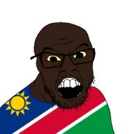 black_skin clothes country flag glasses namibia open_mouth small_eyes soyjak stubble variant:feraljak // 1500x1500 // 47.9KB