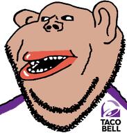 amerimutt brown_skin clothes ear open_mouth soyjak stubble subvariant:impish_amerimutt taco taco_bell variant:impish_soyak_ears // 598x628 // 31.8KB