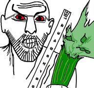 angry bloodshot_eyes celery clenched_teeth ear food foot glasses hand holding_object ruler soyjak stubble thrembo variant:56jak vegetable // 451x420 // 43.3KB