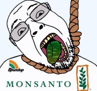 dead glasses gmo green_tongue hanging herbicide logo monsanto noose open_mouth pesticide plant rope roundup soyjak stubble suicide text tongue variant:bernd weed // 4792x4484 // 1.9MB