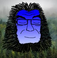 blue_skin calm forest glasses gradient irl_background soyjak stubble tree variant:soydoz // 600x610 // 363.6KB