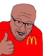 amerimutt brown_skin closed_mouth glasses grin hand mcdonalds red_shirt stubble thumbs_up variant:lev_myskin // 815x1055 // 25.2KB