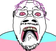 distorted eyebrows glasses mustache pink_eyes purple_hair scared teeth_showing template tranny variant:bernd // 1106x1012 // 200.0KB