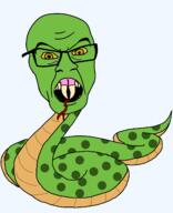angry animal fangs full_body glasses green_skin open_mouth reptile snake soyjak teeth tongue variant:feraljak yellow_sclera // 1300x1600 // 42.2KB