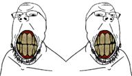 2soyjaks angry clenched_teeth glasses merge mirrored soyjak stubble variant:feraljak variant:gapejak yellow_teeth // 1500x864 // 304.5KB