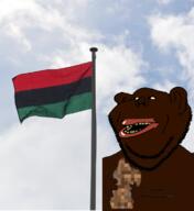 amerimutt arm black_skin dirt ear flag hand holding_object irl_background minecraft pan_african soyjak stubble variant:impish_soyak_ears video_game yellow_sclera yellow_teeth // 701x765 // 538.2KB