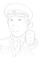 arm closed_mouth clothes ear fat hand hat military_cap necktie redraw smile soyjak thumbs_up uniform variant:kuzjak // 1080x1620 // 319.4KB