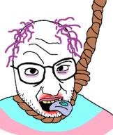 balding glasses hanging haning open_mouth pill purple_hair rope soyjak stubble suicide tongue tranny variant:snopesjak // 520x618 // 41.2KB