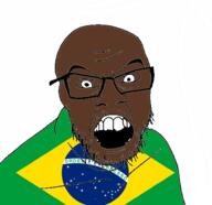 angry black_skin brazil clothes country flag glasses mustache open_mouth soyjak stubble variant:feraljak // 976x944 // 314.9KB