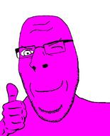 closed_mouth glasses hand pink pinko smile soyjak stubble thumbs_up variant:cobson wink // 541x671 // 36.2KB