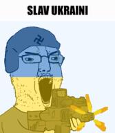 animated country firearm flag gun holding_gun holding_object holding_rifle nationalism open_mouth rifle russo_ukrainian_war soyjak teeth text ukraine variant:chudjak weapon // 505x580 // 92.8KB
