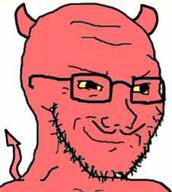 demon glasses horn low_quality low_resolution moustache red_skin satan smug tail variant:soyak yellow_sclera // 253x283 // 91.4KB