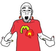 clothes earring glasses mcdonalds painted_nails queen_of_spades soyjak stubble text tshirt variant:shirtjak // 618x559 // 73.7KB