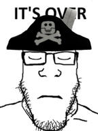 closed_eyes closed_mouth clothes glasses hat its_over pirate pirate_hat roblox sad skull soyjak stubble text variant:markiplier_soyjak video_game zeppelin_wars // 473x631 // 66.0KB