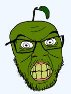 angry clenched_teeth food fruit glasses green mustache pear soyjak stubble variant:feraljak yellow_teeth // 597x793 // 81.1KB
