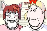 2soyjaks 4chan animal are_you_soying_what_im_soying blush cat closed_mouth clothes ear glasses grin janny looking_at_each_other moot mootcat ominous screenshot shadow smile smirk stubble subvariant:wholesome_soyjak text variant:gapejak variant:markiplier_soyjak website white_skin wt_snacks yellow_hair // 1200x800 // 291.4KB