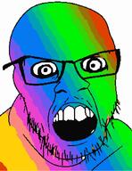 angry colorful glasses open_mouth rainbow soyjak stubble variant:feraljak // 811x1049 // 132.1KB