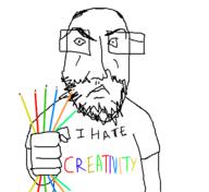 angry beard closed_mouth clothes creativity glasses holding_object i_hate oekaki pencil punisher_face redraw soyjak subvariant:science_lover text tshirt // 431x396 // 36.8KB