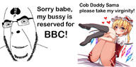 anime bbc bussy flandre_scarlet full_body glasses hand leg queen_of_spades smile smug soyjak stubble tattoo text touhou variant:cobson vidya // 1454x718 // 590.7KB