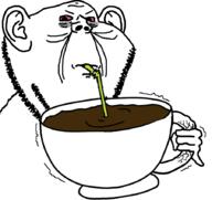 bloodshot_eyes coffee cup drinking drinking_straw ear hand holding_object mug sip soyjak stubble tired variant:impish_soyak_ears wrinkles // 900x850 // 124.9KB