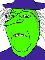 angry clothes glasses green_skin grey_hair hat large_nose open_mouth soyjak subvariant:wholesome_soyjak variant:gapejak witch // 600x800 // 52.7KB