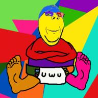animated arm clothes colorful crossed_arms diaper foot full_body gif glasses hand leg piss poop poopjak sitting smile soyjak stubble variant:wholesome_soyjak // 400x400 // 202.9KB