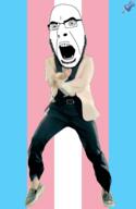 animated dance flag full_body gangnam_style glasses irl open_mouth push_pin soyjak sticky stubble tagme tranny variant:cobson // 300x460 // 278.1KB