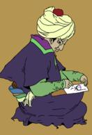 brown_skin chud classical_art_parody closed_mouth colorful drawing ear hair islam medieval middle_east miniature ottoman_empire pencil_drawing purple_hair robe side_profile stickman traced tranny turban turkiye // 500x729 // 129.7KB
