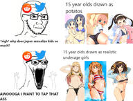 2soyjaks anime arm asuka breasts closed_mouth concerned female frown glasses hand hands_up japan logo loli meme open_mouth pedophile reddit soyjak stubble tagme text twitter variant:classic_soyjak variant:wewjak // 1437x1091 // 911.0KB