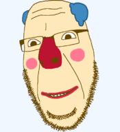 blue_hair closed_mouth clown emoticon glasses grin makeup red_nose smile soyjak stubble variant:cobson white_skin // 721x789 // 30.7KB
