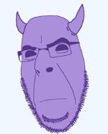 closed_mouth demon emoticon frown glasses horn purple_skin soyjak stubble variant:cobson // 721x891 // 36.2KB