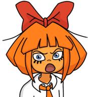 angry bowtie cartoon dutch eyelashes female hair hair_ribbon mymy ongezellig open_mouth orange_hair orange_skin soy_parody soyjak variant:feraljak // 1362x1507 // 545.6KB