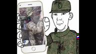 animated arm camouflage closed_mouth clothes ear flag gore hair hand hat holding_object irl military music neutral nsfw russia russo_ukrainian_war sound soyjak soyjak_holding_phone star uniform variant:kuzjak video // 1920x1080, 95.8s // 17.5MB