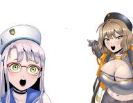 2soyjaks anime arm blue_hair breasts brown_eyes brown_hair clothes glasses green_eyes hair hand hat meta:not_a_soyjak open_mouth pointing soy_parody soyjak tagme_weeb_name variant:two_pointing_soyjaks white_skin // 2048x1580 // 359.9KB