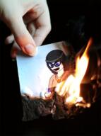 animated anti_soytan arm beanie blue_eyes burning clothes female fire glasses hair hand hat holding_object irl kys_coomers marvel necklace nintendo nintendo_switch open_mouth soyjak variant:soytan video_game // 372x500 // 377.1KB