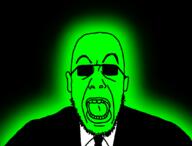 black_background clothes ear glasses glowie glowing glownigger green_skin necktie open_mouth soyjak stubble suit sunglasses variant:drossjak // 1080x819 // 137.2KB