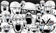 balding bloodshot_eyes collage crying distorted glasses hand large_eyebrows multiple_soyjaks mustache no_eyebrows open_mouth pencil_drawing pointing pointing_at_viewer redraw soyjak stretched_mouth stubble thick_eyebrows variant:a24_slowburn_soyjak variant:cryboy_soyjak variant:markiplier_soyjak variant:soyak // 811x486 // 433.1KB