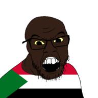black_skin clothes country flag glasses open_mouth small_eyes soyjak stubble sudan variant:feraljak // 1500x1500 // 31.2KB