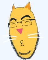 animal cat closed_eyes closed_mouth ear emoticon fangs glasses kiss kissing no_eyebrows soyjak stubble variant:cobson whisker yellow yellow_skin // 721x896 // 26.6KB