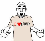 arm caucasus churka clothes glasses hand i_love open_mouth pointing soyjak stubble text tshirt variant:shirtjak // 618x559 // 35.4KB