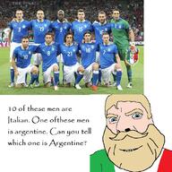 argentina beard black_skin blue_eyes clothes crowd full_body grass hair irl italy jersey shoe shorts smile soccer stadium variant:cobson yellow_hair // 784x785 // 215.8KB