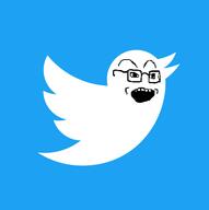 bird blue_background glasses inhuman logo open_mouth soyjak twitter variant:classic_soyjak // 504x507 // 13.4KB