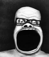distorted glasses mustache no_eyebrows open_mouth pencil_drawing redraw soyjak stretched_mouth stubble variant:a24_slowburn_soyjak // 454x520 // 88.8KB